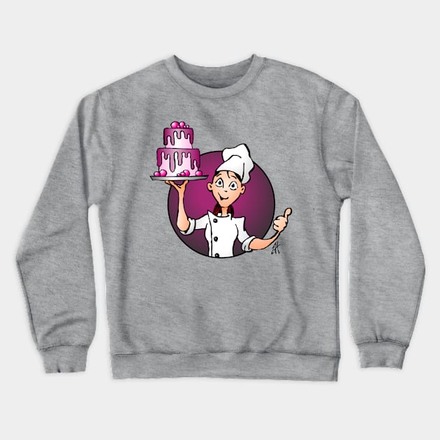 Pastry chef with a pink glazed cake Crewneck Sweatshirt by Cardvibes